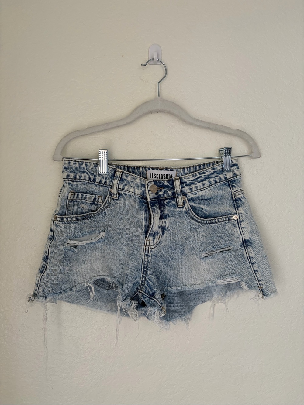 Light Blue Distressed Denim Jean Shorts by Disclosure